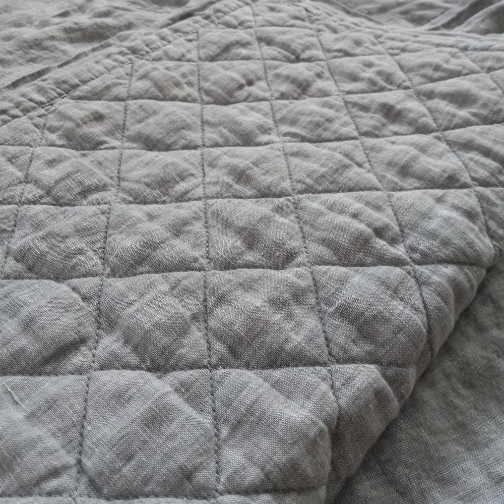 Pottery Barn Belgian Flax Linen Diamond Quilted Shams In Flagstone